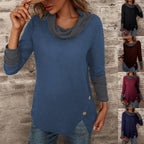 Damen Modischer Pullover mit hohem Kragen und gestreiften Ärmeln R&B