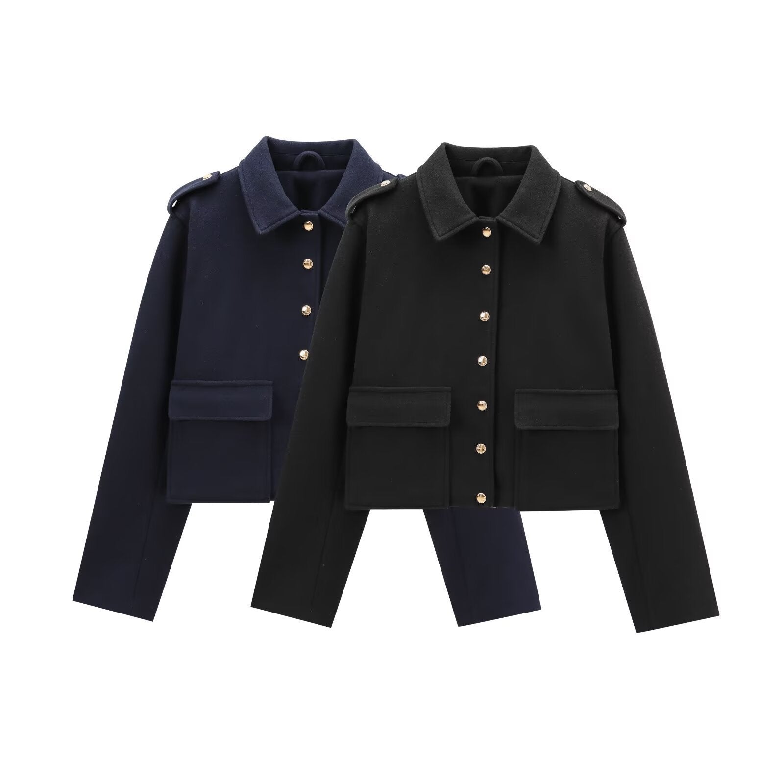 Damen moderne cropped Jacke mit goldenen Druckknöpfen R&B