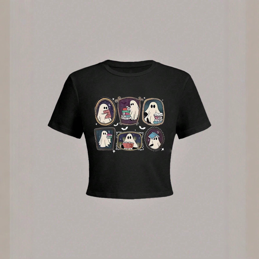 Damen Crop-T-Shirt mit verspieltem Geistermotiv R&B