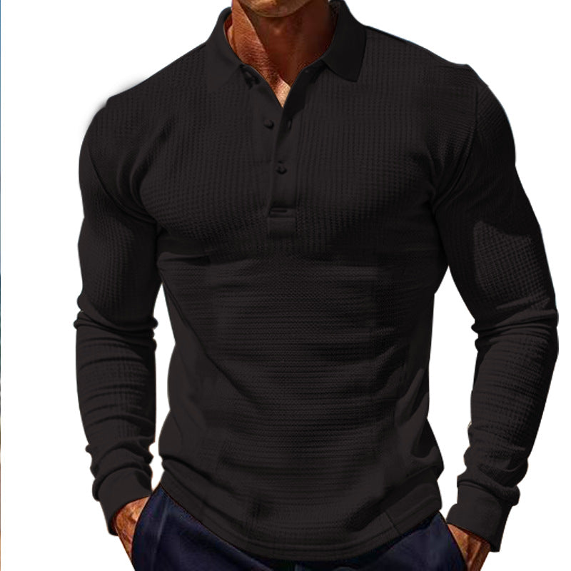 Herren Langarm-Henley-Shirt aus atmungsaktivem Strukturmaterial mit dekorativen Knöpfen R&B