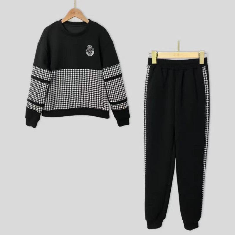 Damen modisches Sweat-Set mit karierter Struktur und lässigem Schnitt R&B