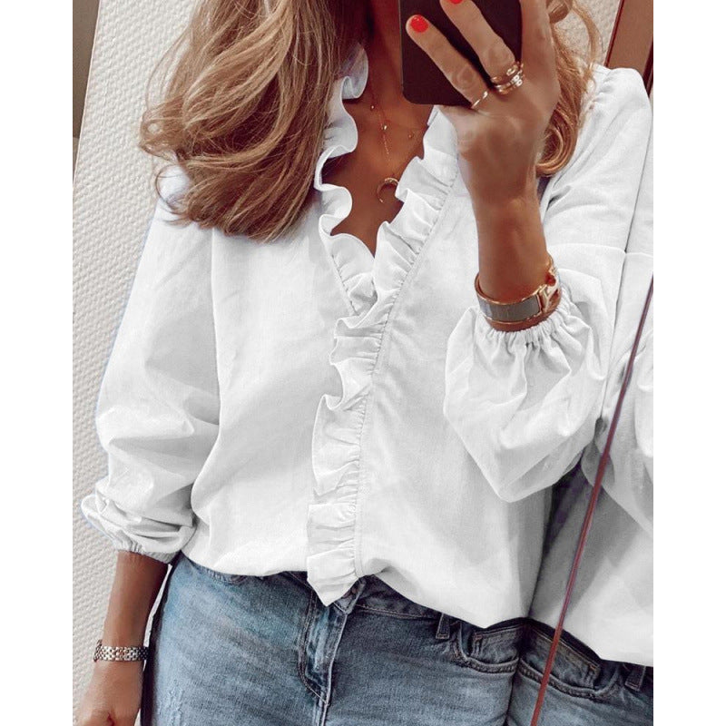 Damen Bluse mit Rüschendetails und elegantem Stehkragen R&B