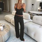 Damen Lässiges Zweiteiliges Set mit Spaghettiträgershirt und weitem Hosen R&B