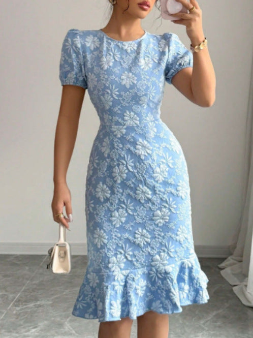 Damen Kleid mit floralem Spitzenmuster und fließendem Saum R&B