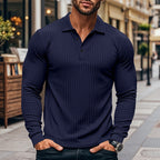 Herren Langarm-Henley-Shirt mit strukturiertem Rippenmuster R&B