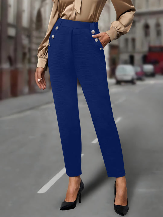 Damen elegante Anzughose mit doppeltem Knopfverschluss und schmalem Bein R&B