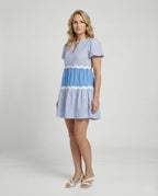 Damen Stufenkleid Sommer mit Puffärmeln