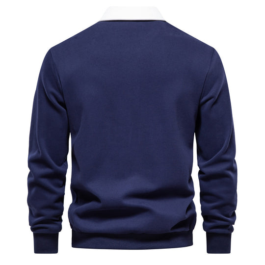 Herren nan elegantes Langarm-Poloshirt mit Kontrastkragen R&B