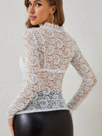 Damen elegante Spitzenbluse mit Rüschendetails R&B
