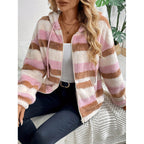 Damen Fleecejacke mit Kapuze und Streifenmuster R&B