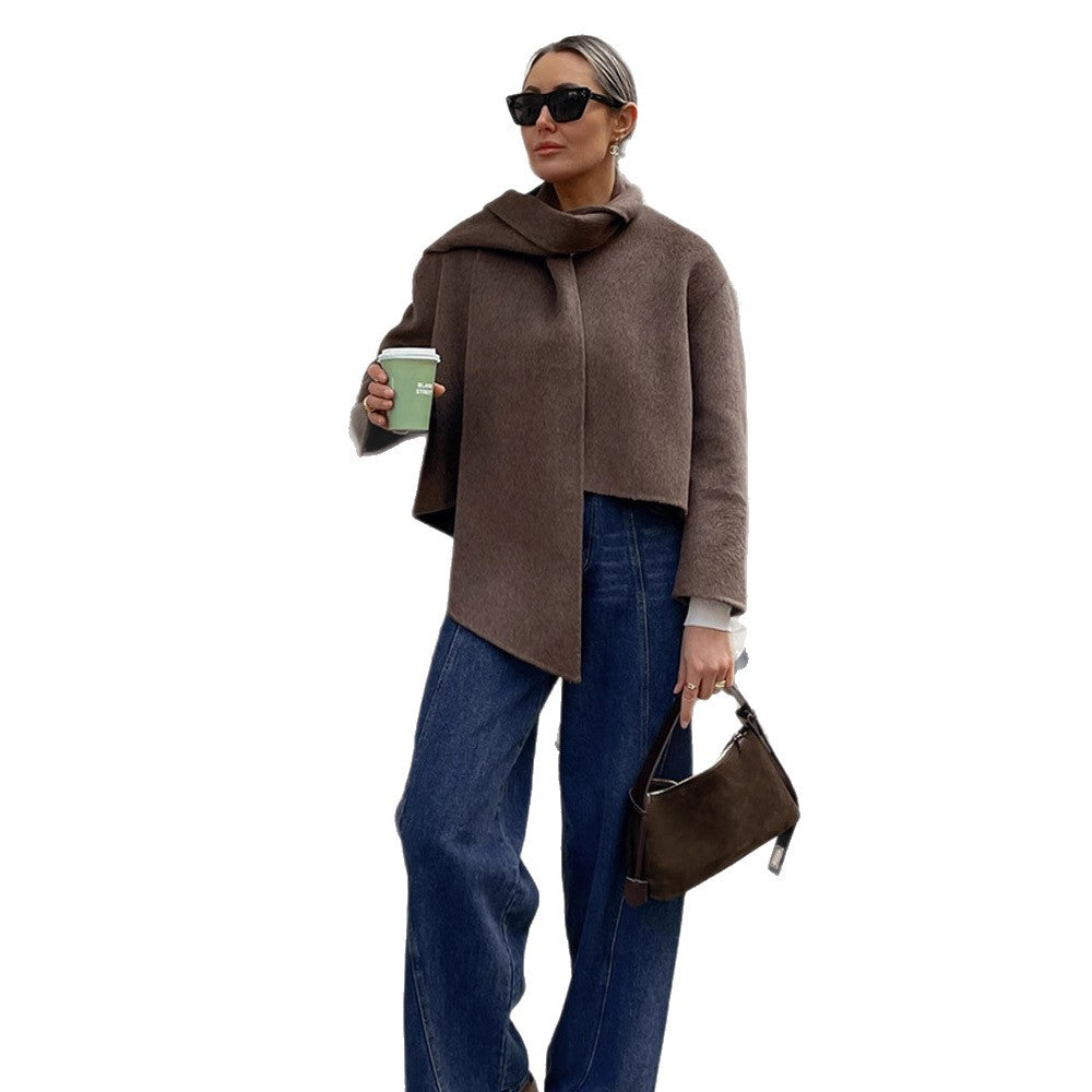 Damen Oversized Wickeljacke mit kuscheligem Kragen R&B
