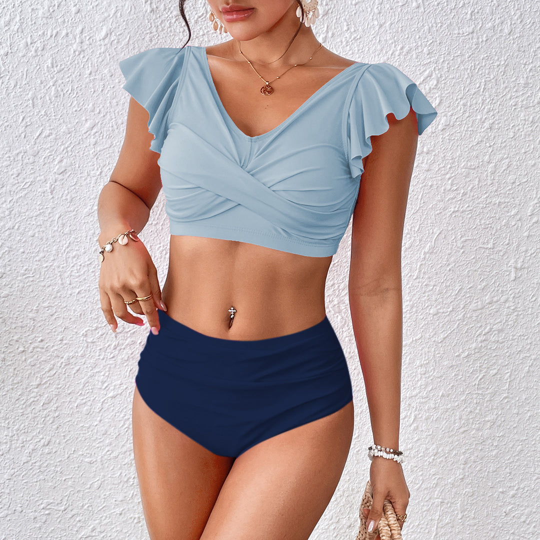 Damen Hochgeschnittener Bikini mit verspieltem Rüschenschnitt R&B