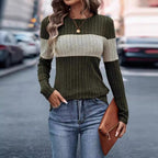 Damen Modisches Rippstrickpullover mit Streifenmuster R&B
