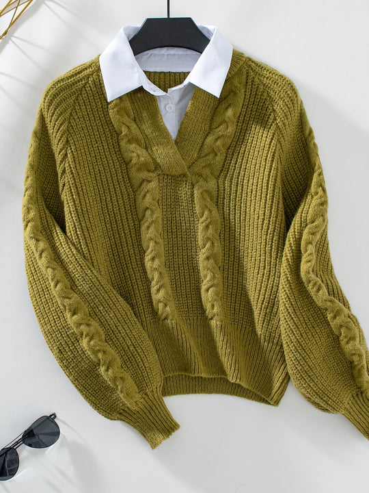 Damen Strickpullover mit stylischem Kragen R&B