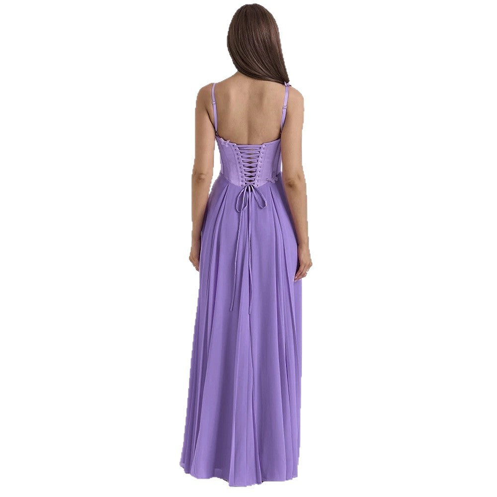Damen nan figurbetontes Korsett-Maxikleid mit Schmetterlings-Trägern und plissiertem Chiffonrock R&B