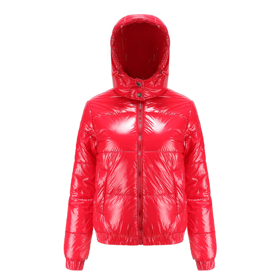 Damen Hochglänzende Steppjacke mit abnehmbarer Kapuze R&B