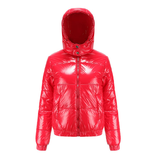 Damen Hochglänzende Steppjacke mit abnehmbarer Kapuze R&B