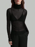 Damen Transparente Turtleneck-Bluse mit figurformendem Schnitt R&B