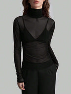 Damen Transparente Turtleneck-Bluse mit figurformendem Schnitt R&B