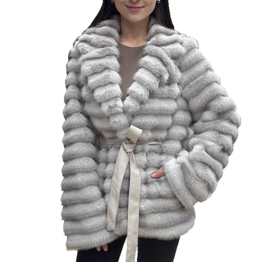 Damen Flauschiger Boucle-Cardigan mit Bindegürtel und weitem Schnitt R&B