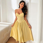 Damen elegantes Maxikleid mit taillierter Silhouette und feinen Trägern R&B