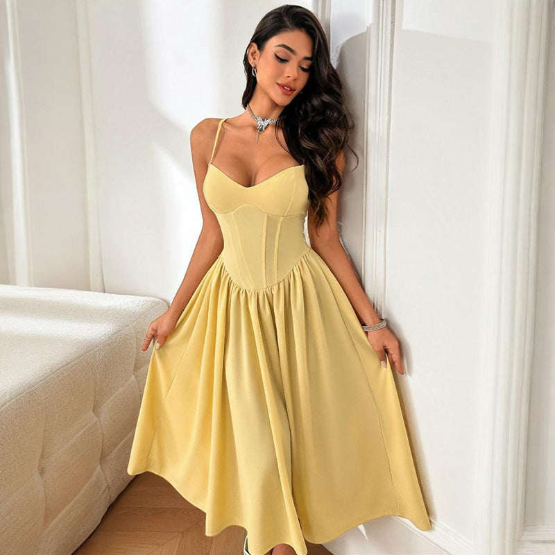 Damen elegantes Maxikleid mit taillierter Silhouette und feinen Trägern R&B
