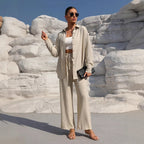 Damen elegantes Lounge-Set aus leichtem Stoff mit weitem Schnitt