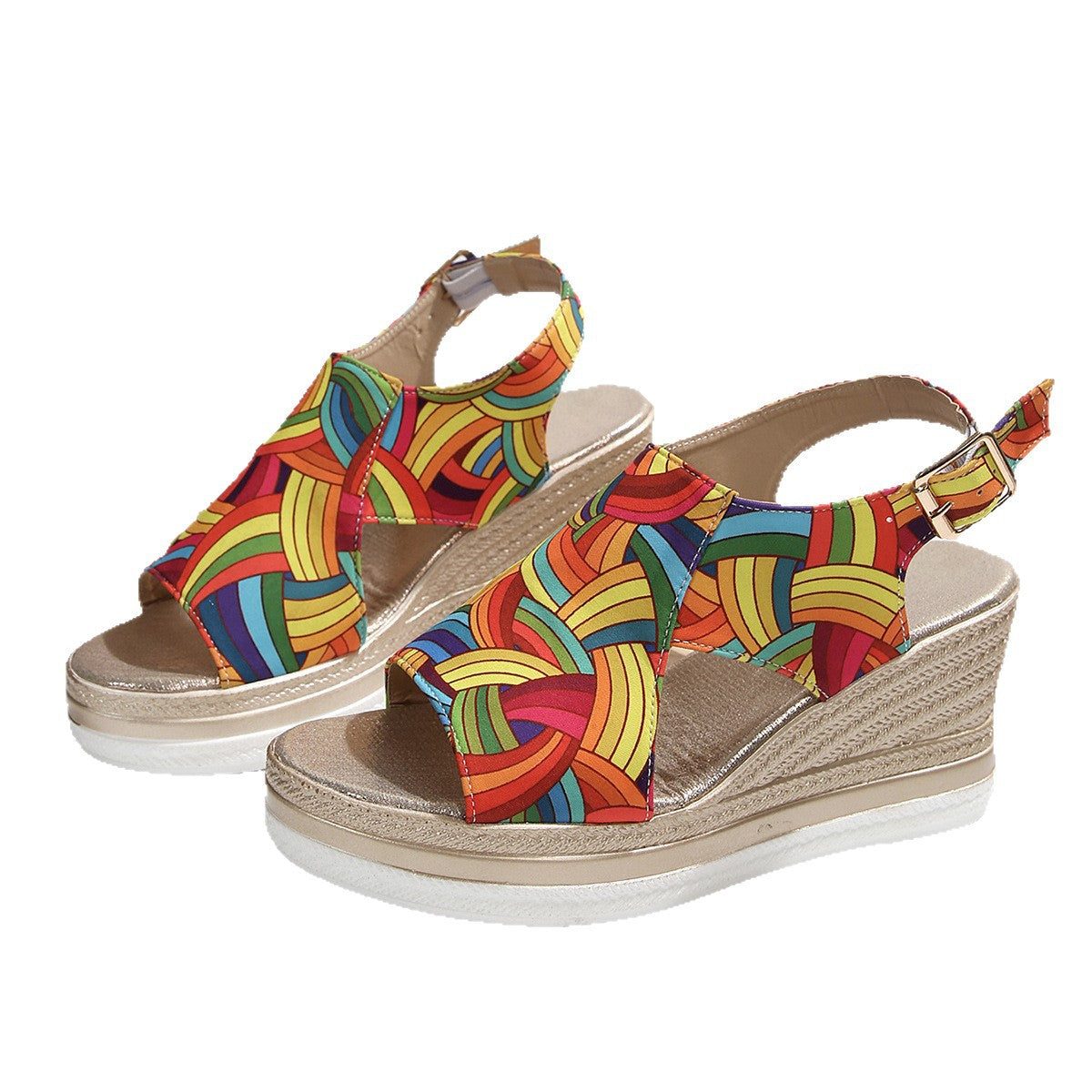 Damen Wedge-Sandalen mit buntem geometrischem Muster R&B