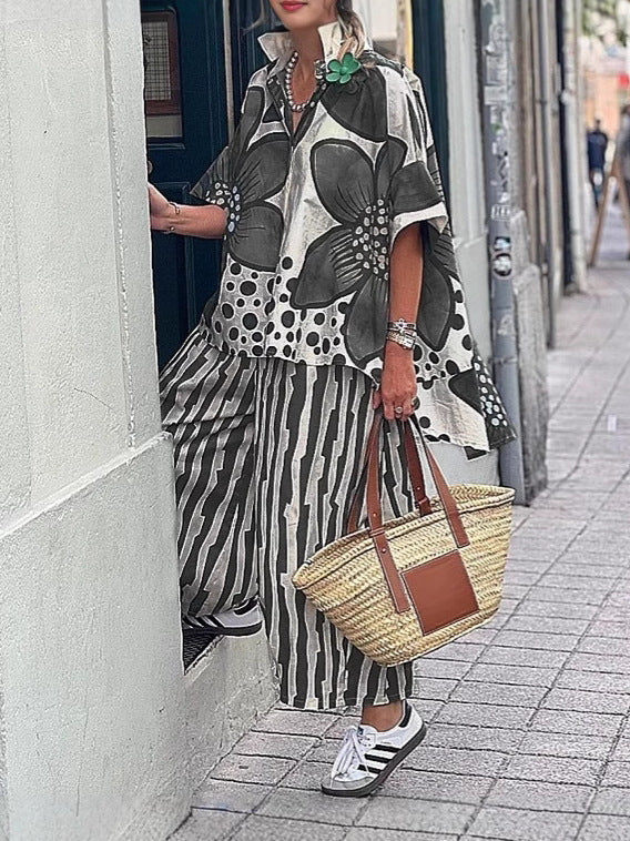Damen lässige Bluse und Palazzo Hose Set R&B