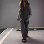 Damen Elegantes Wickelblazer-Set mit weit geschnittenen Hosen R&B