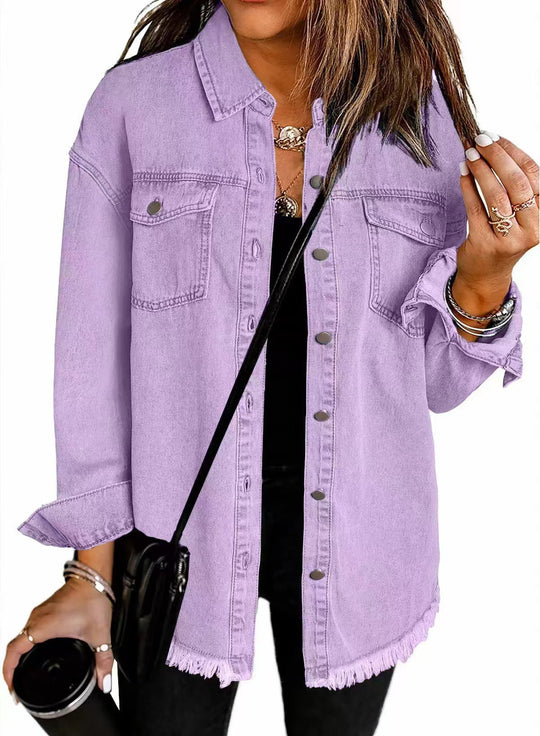 Damen Oversized Jeanshemd mit Fransen R&B