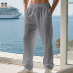 Herren lockere Sommerhose aus leichtem Leinenmaterial mit elastischem Bund und Seitentaschen R&B