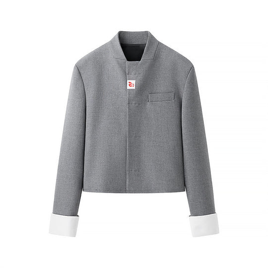 Damen modische Kurzjacke mit asymmetrischem Design und elegantem Stehkragen R&B