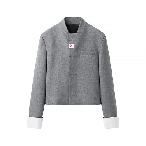 Damen modische Kurzjacke mit asymmetrischem Design und elegantem Stehkragen R&B