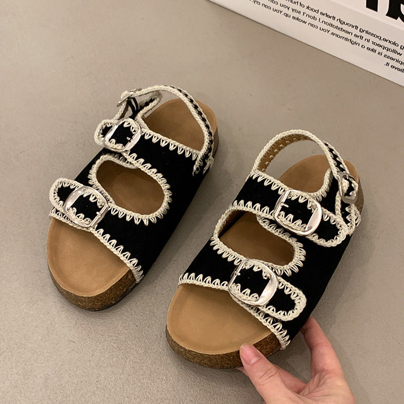 Damen bequeme Sandalen mit verstellbarem Schnallenverschluss und ergonomischem Fußbett R&B