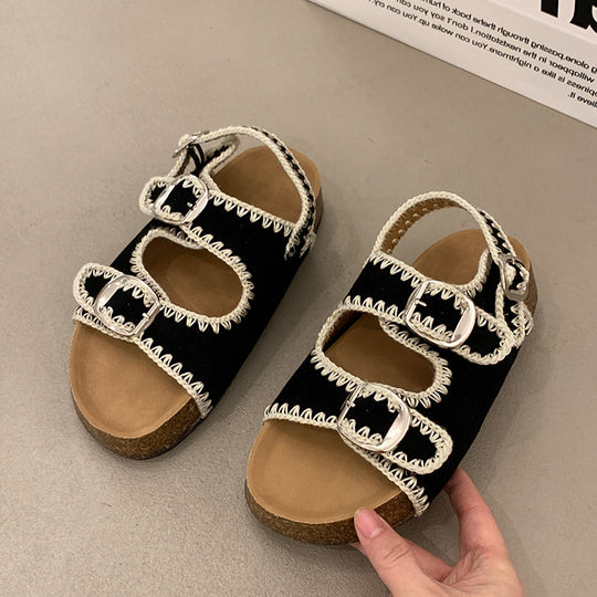 Damen bequeme Sandalen mit verstellbarem Schnallenverschluss und ergonomischem Fußbett R&B