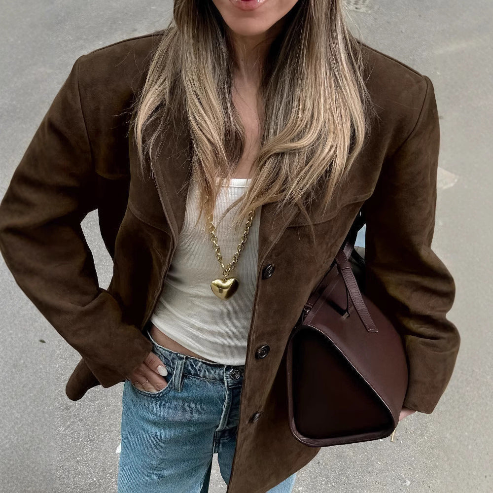 Damen Suede-Jacke im modernen Oversized-Stil R&B