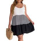 Damen luftiges Sommerkleid mit mehrfarbigen Rüschen und verstellbaren Trägern R&B