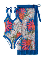 Damen Einteiler Badeanzug mit verspieltem Floral-Design und schickem Wickelrock