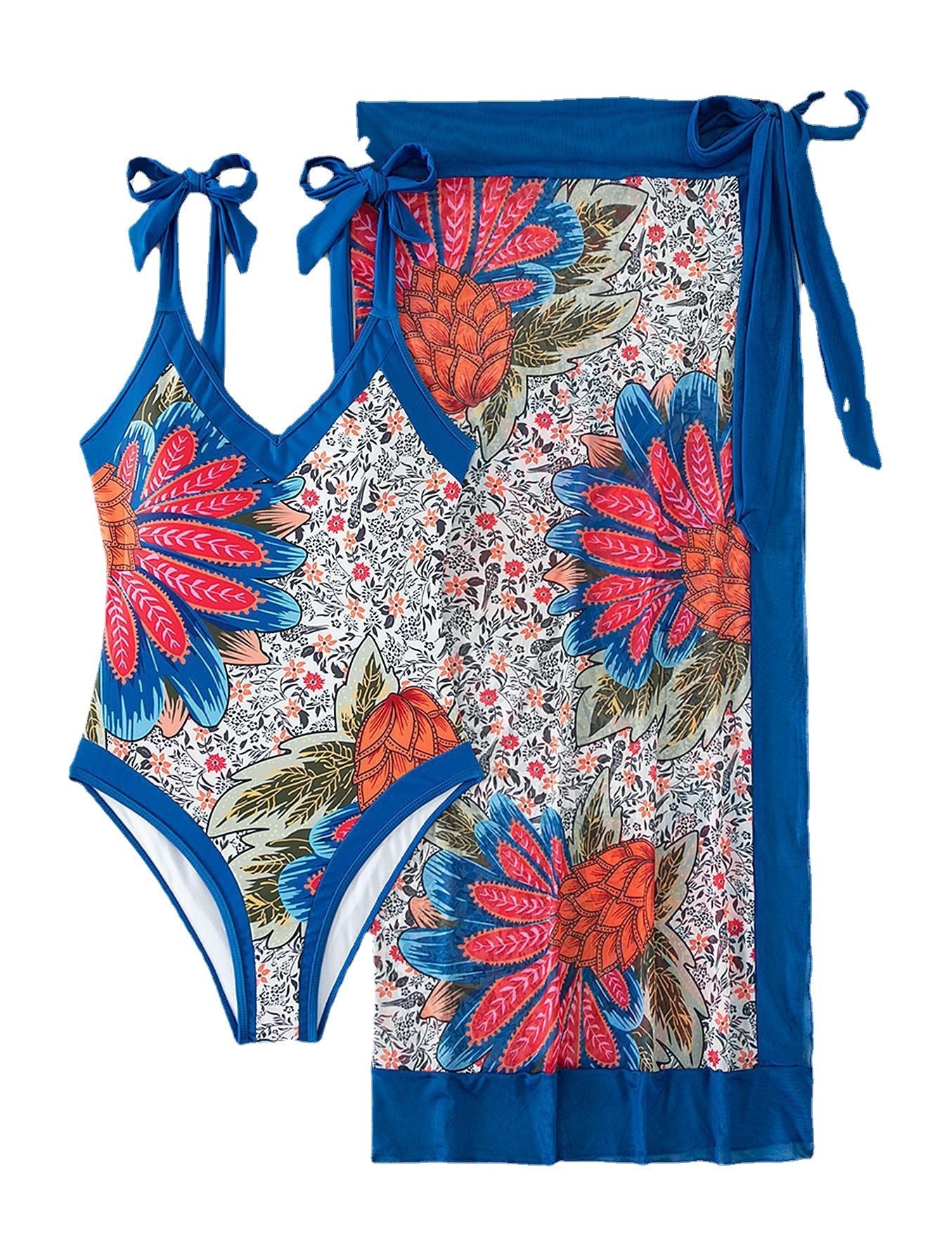Damen Badeanzug mit floralem Design und passendem Pareo