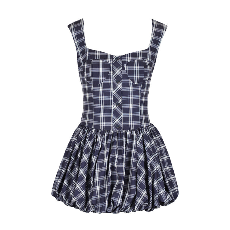 Damen Midikleid mit karierter A-Linien Silhouette und schulterfreien Trägern R&B