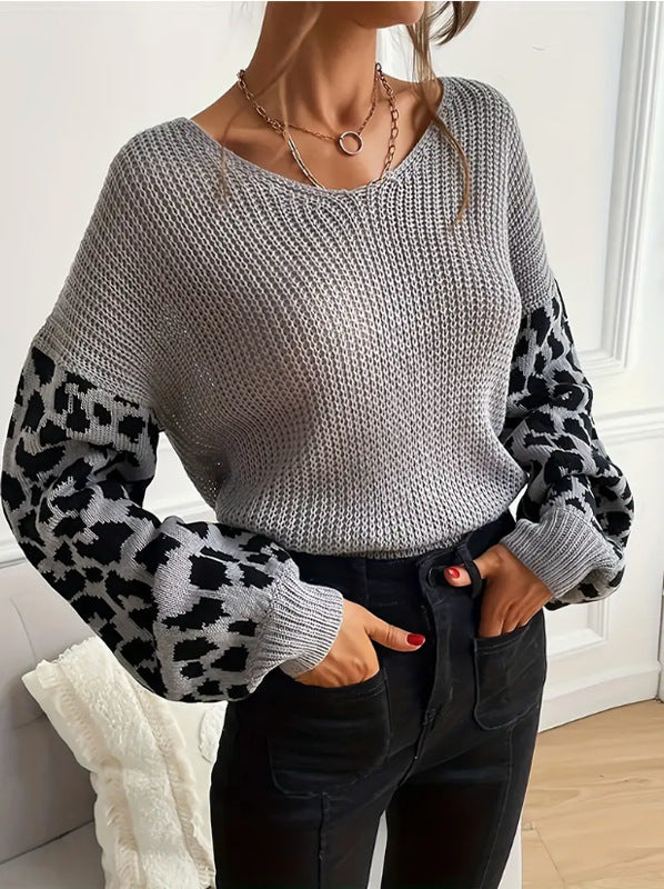 Damen modischer Pullover mit lässiger Weave-Optik und tierischem Muster R&B