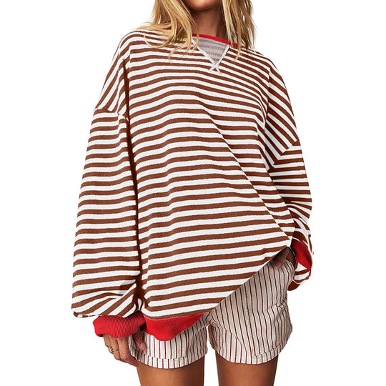 Damen Bequeme Streifenpulli mit Raglanärmeln und elastischen Bündchen R&B