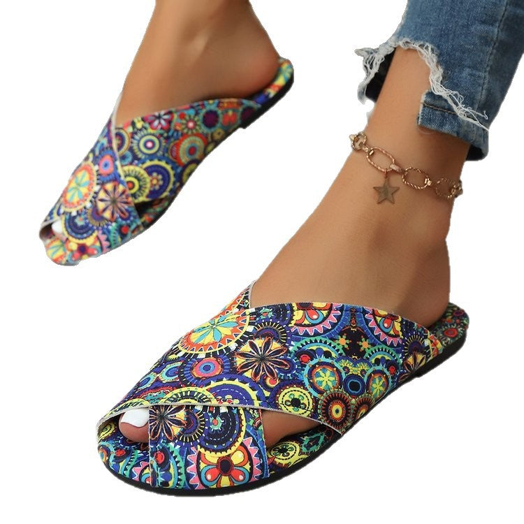Damen offene Pantolette mit modischem Paisley-Muster R&B