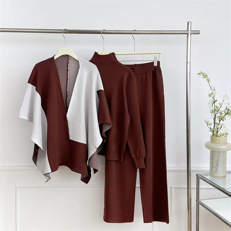 Damen modisches Strick-Loungewear-Set mit asymmetrischem Design R&B