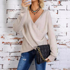 Damen Wickelpullover mit V-Ausschnitt und weitem Schnitt R&B
