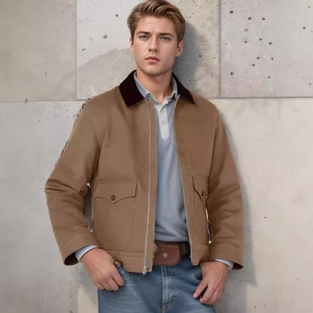 Herren robuste Baumwolljacke mit wärmemantellähnlichem Kragen R&B