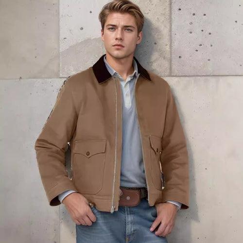 Herren robuste Baumwolljacke mit wärmemantellähnlichem Kragen R&B