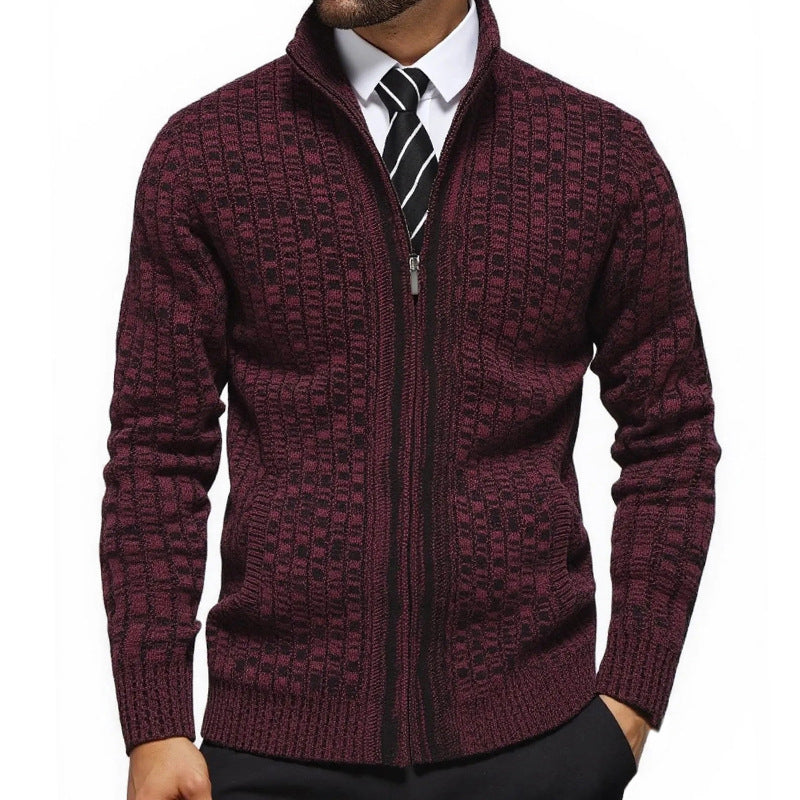 Herren strukturierte Strickjacke mit eleganter Zip-Front R&B