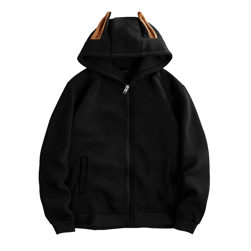 Damen Kapuzenjacke mit kreativen Ohren-Details und praktischem Reißverschluss R&B